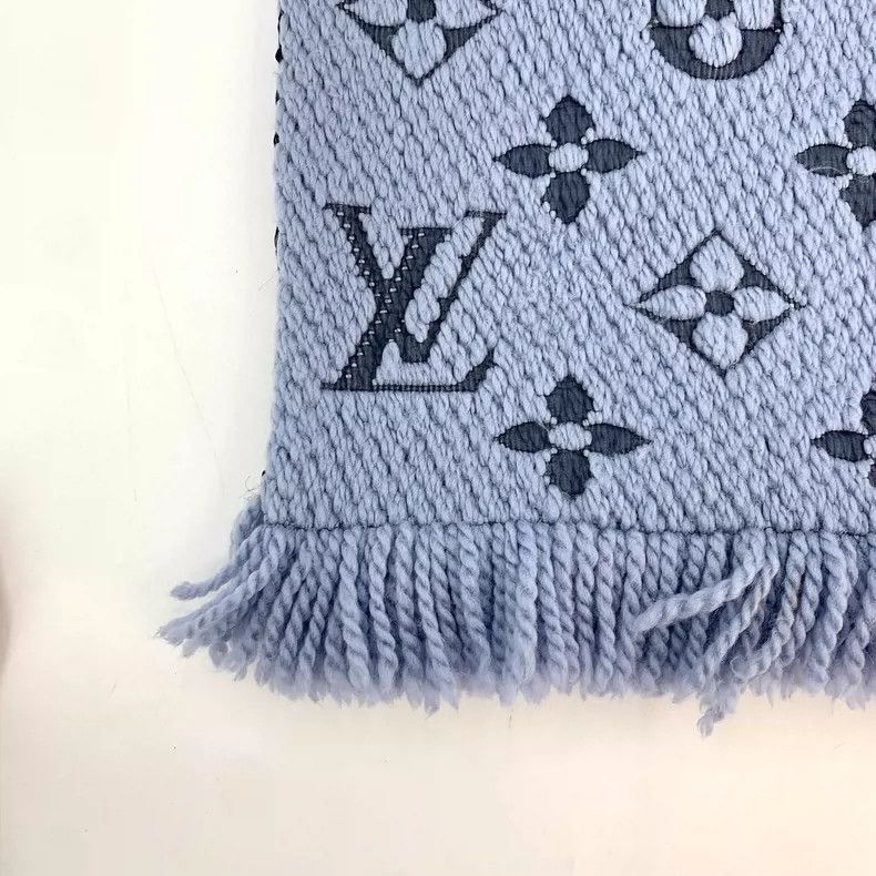 Louis Vuitton Louis Vuitton Light Blue Wool Logo Scarf-2506 Size ONE SIZE - 4 Thumbnail