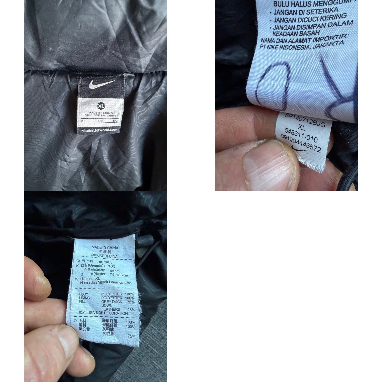 Nike Nike 550 Down Puffer Jacket XL Black—Men’s, Regular Fit, 105/US 105, Grey Duck Down 75% / Feathers 25%, Swoosh Back, Zip, Winter Casual Jacket Size US XL / EU 56 / 4 - 8 Thumbnail