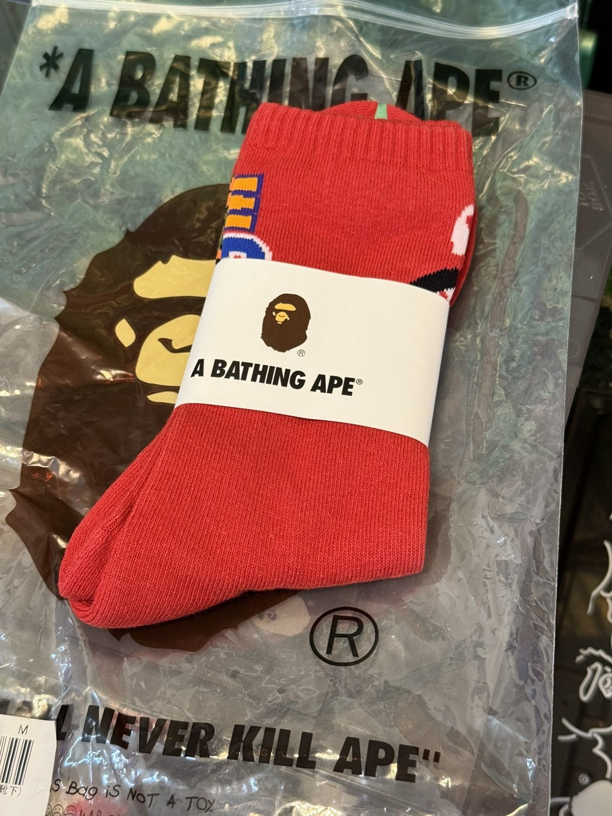 Bape A Bathing Ape Red Shark Socks Size ONE SIZE - 4 Thumbnail