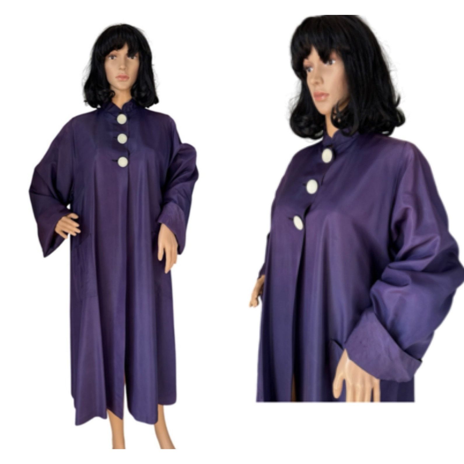 Vintage Vintage Purple Sateen Lined Duster Swing Coat 3 button close Size L / US 10 / IT 46 - 1 Thumbnail