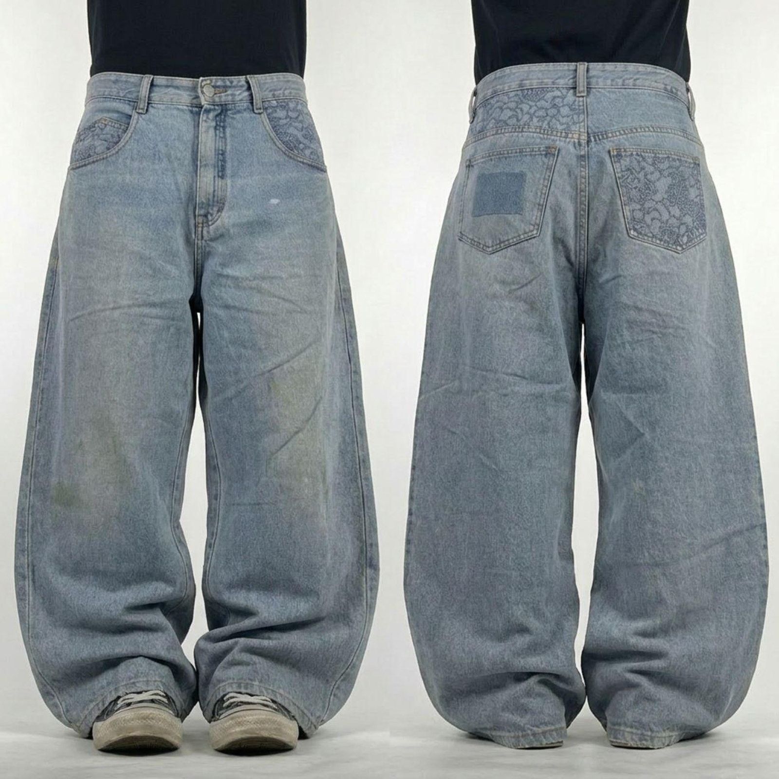 Vintage Y2K Kikwear Cargo Rave Jeans Wide Leg Baggy 30x33 90s 