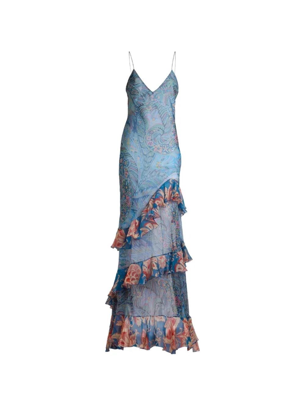 Etro Long Wide Dress With Ruffles At The Hem Size M / US 6-8 / IT 42-44 - 1 Thumbnail