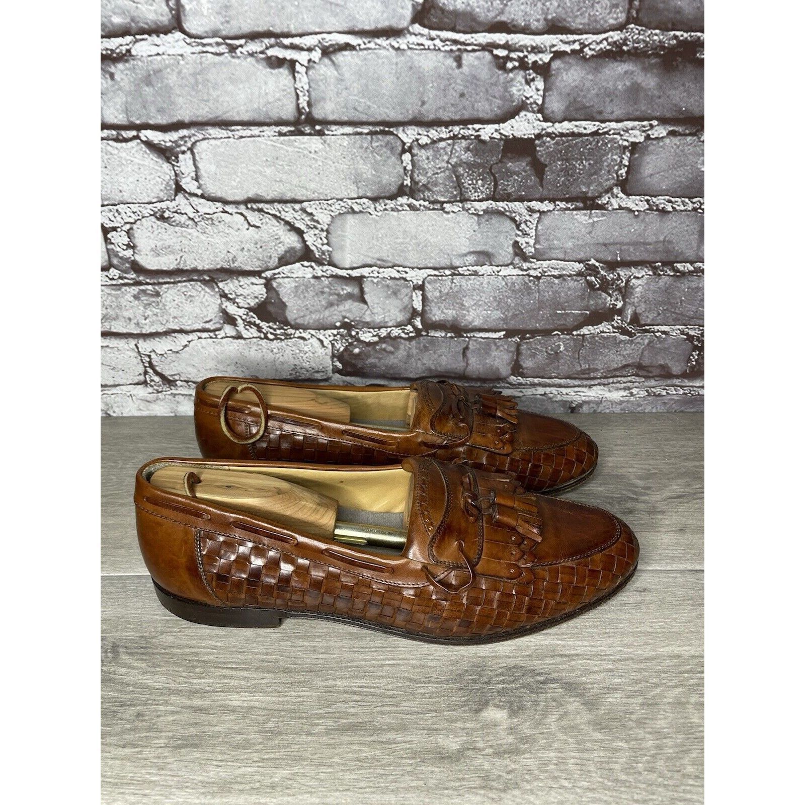 Johnston & Murphy Johnston & Murphy Brown Leather Woven Kiltie Tassel Loafers Size US 12 / EU 45 - 5 Thumbnail