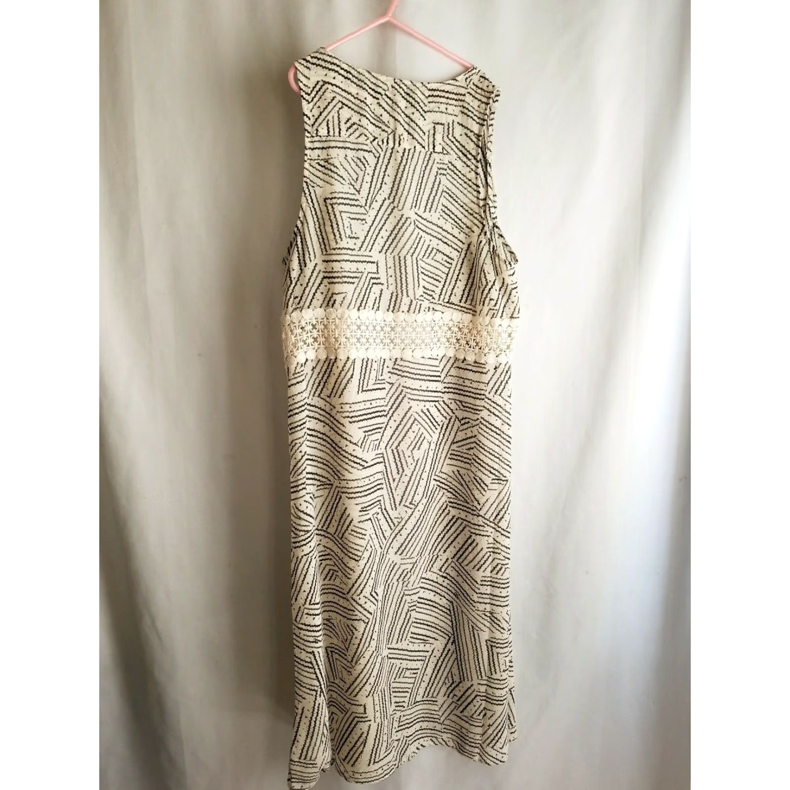 Vintage Maurices Shrug Shirt Geometric S/M Long Boho Sheer Sleeveless Beige Black Womens Size S / US 4 / IT 40 - 7 Thumbnail