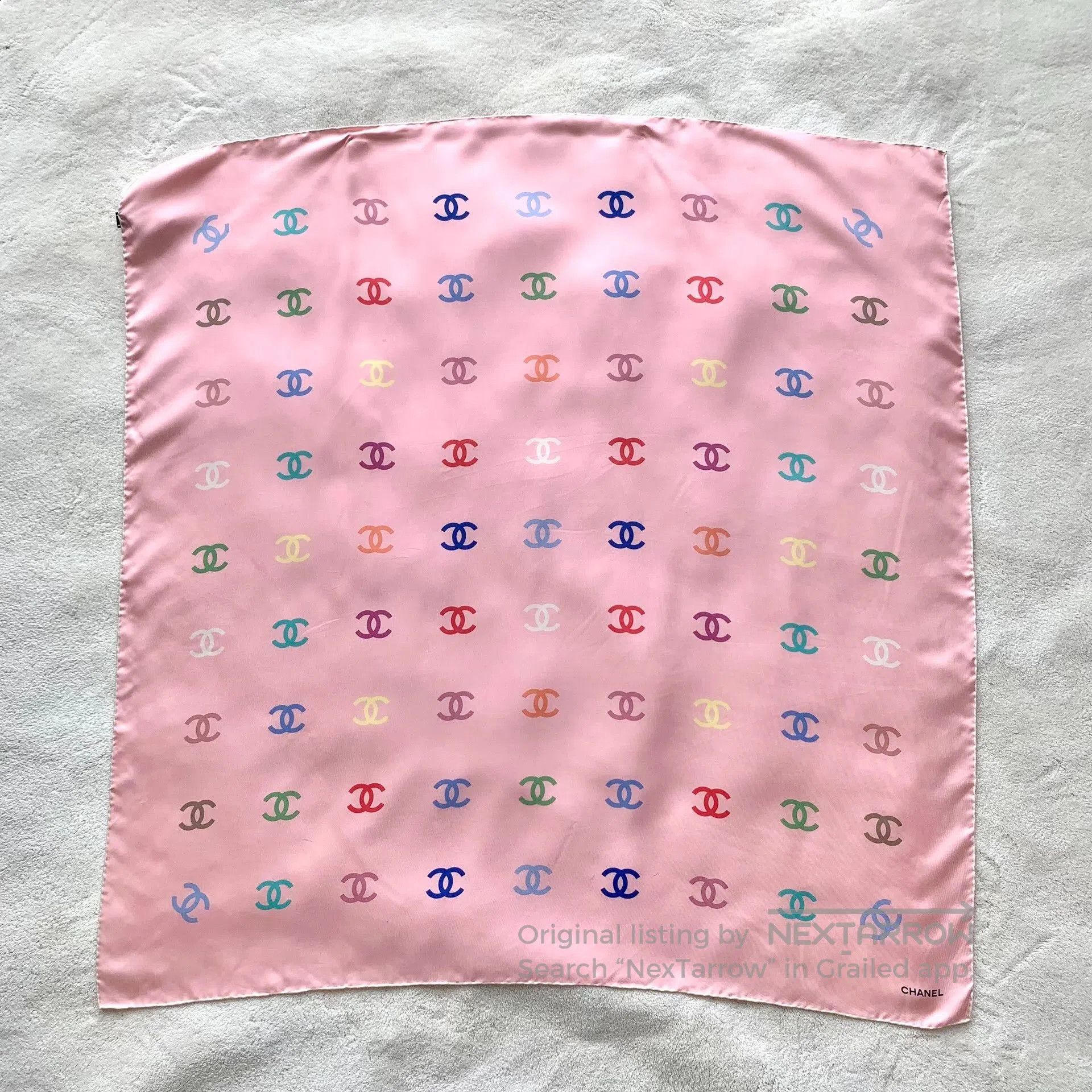 Chanel Chanel Pink Logo Print Silk Scarf 90x90cm. Size ONE SIZE - 1 Thumbnail