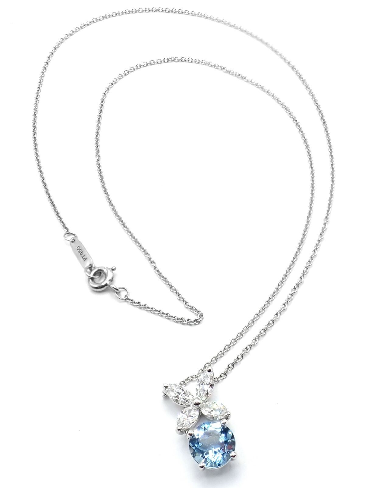 Victoria Platinum Diamond Aquamarine Pendant Necklace