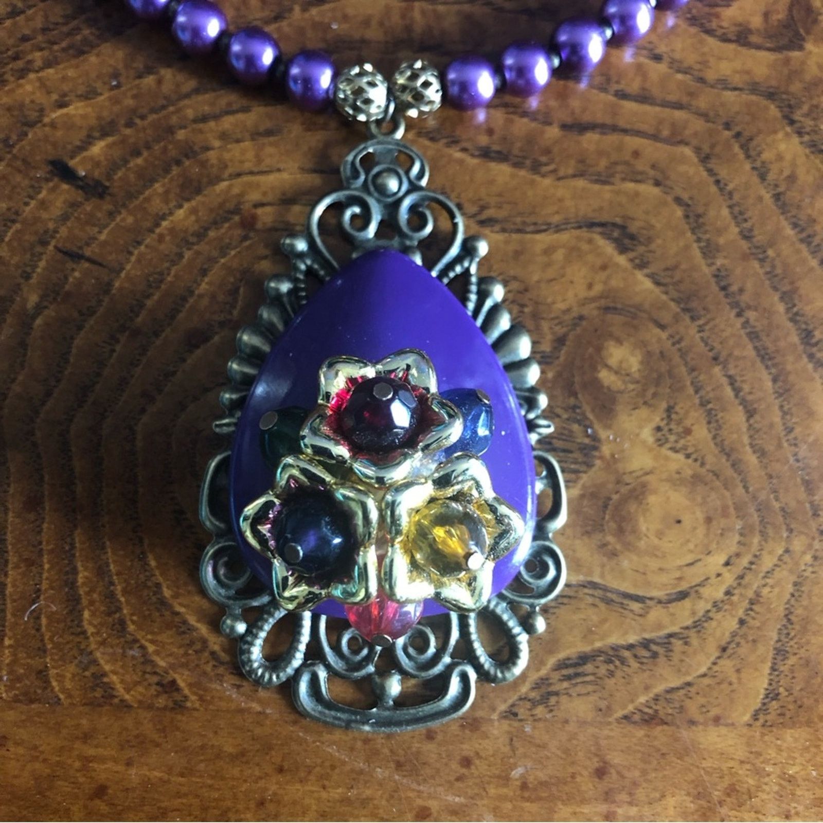 Handmade Handcrafted repurpose filigree bead cluster Pearl necklace Size ONE SIZE - 8 Thumbnail