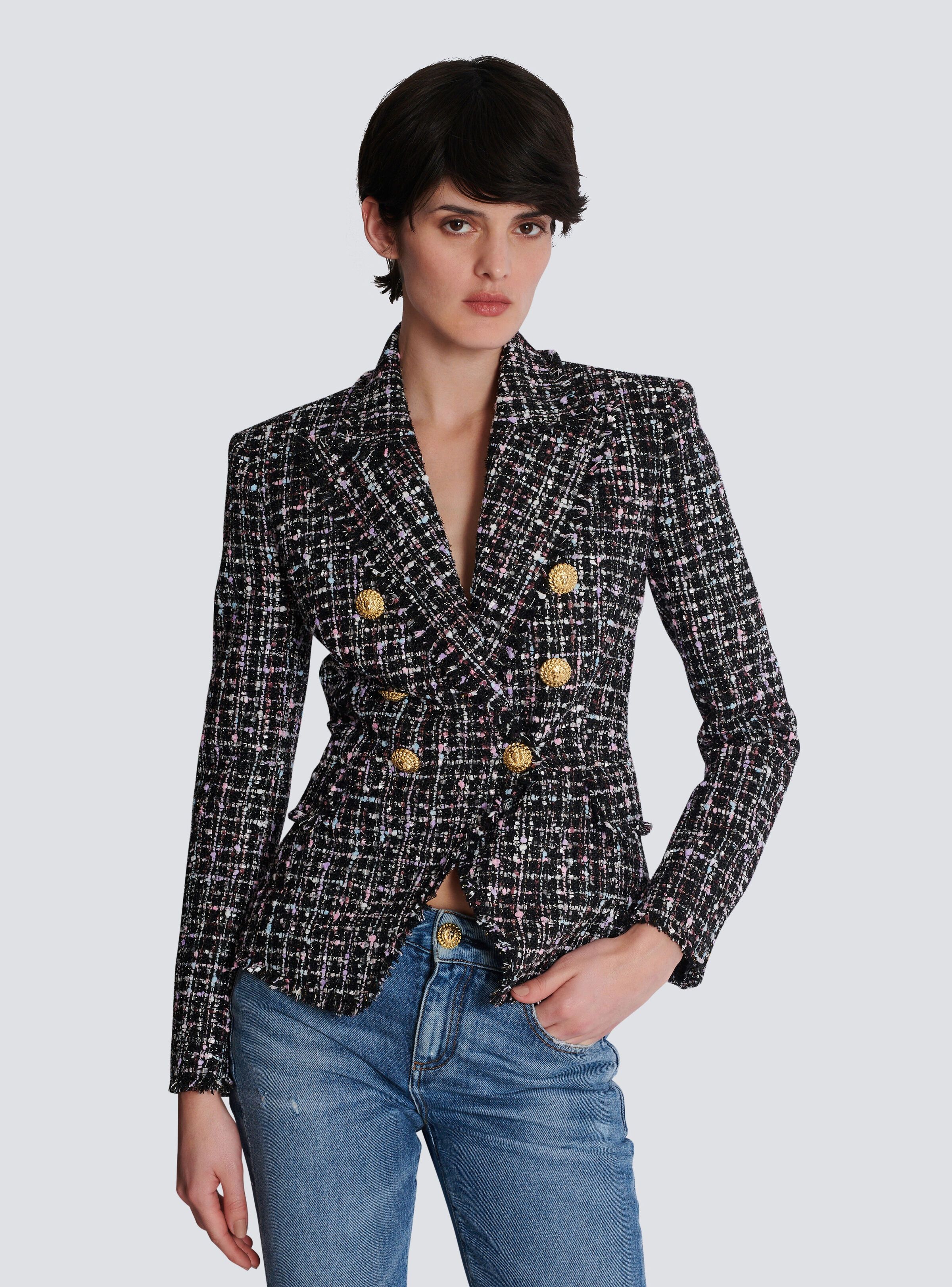 Balmain o1s1wg110825 Double Breasted Tweed Blazer in Black Size L / US 10 / IT 46 - 3 Thumbnail