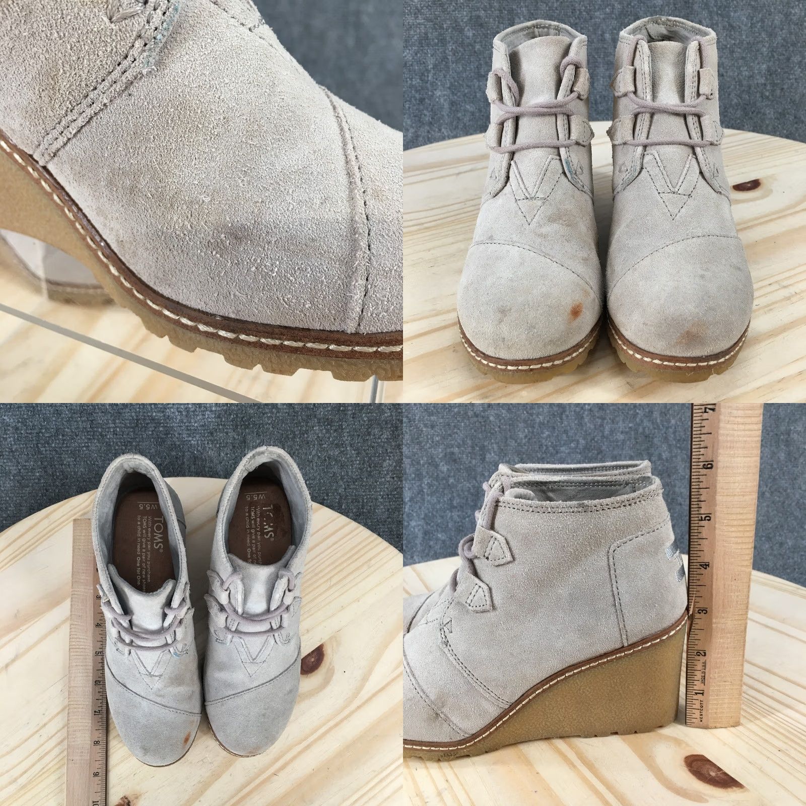 Toms TOMS Boots Womens 5.5 Desert Wedge Ankle Boot Gray Suede Leather Lace Up Casual Size US 6 / IT 36 - 8 Thumbnail