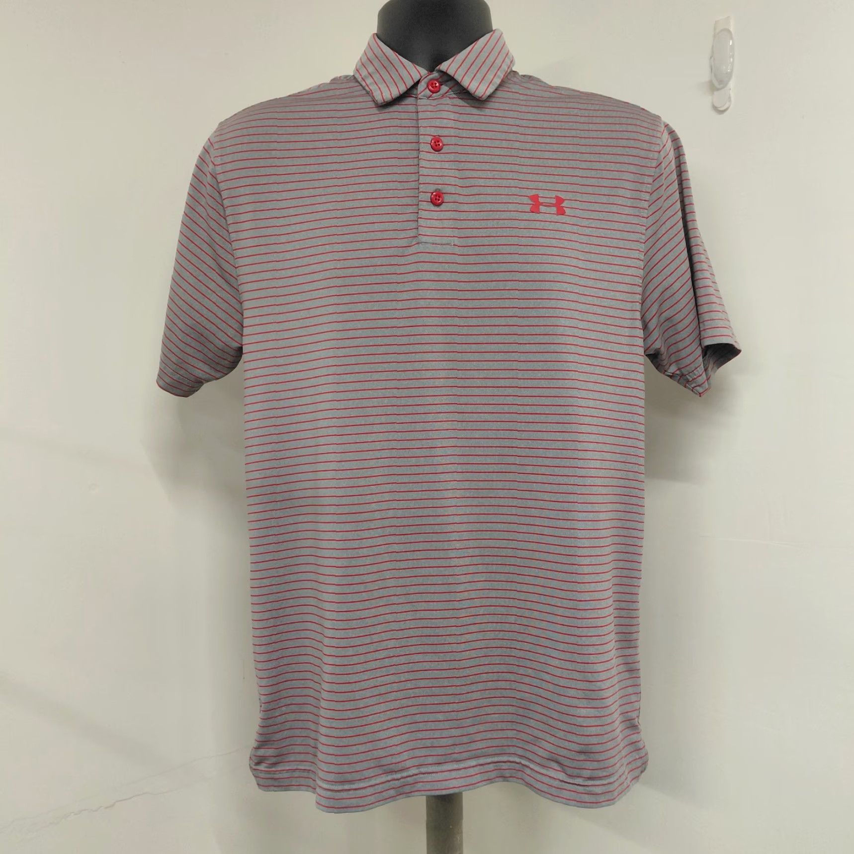 Under Armour Under Armour Polo Shirt Mens Size Medium Gray/Red Golf HeatGear Striped Size US M / EU 48-50 / 2 - 2 Thumbnail