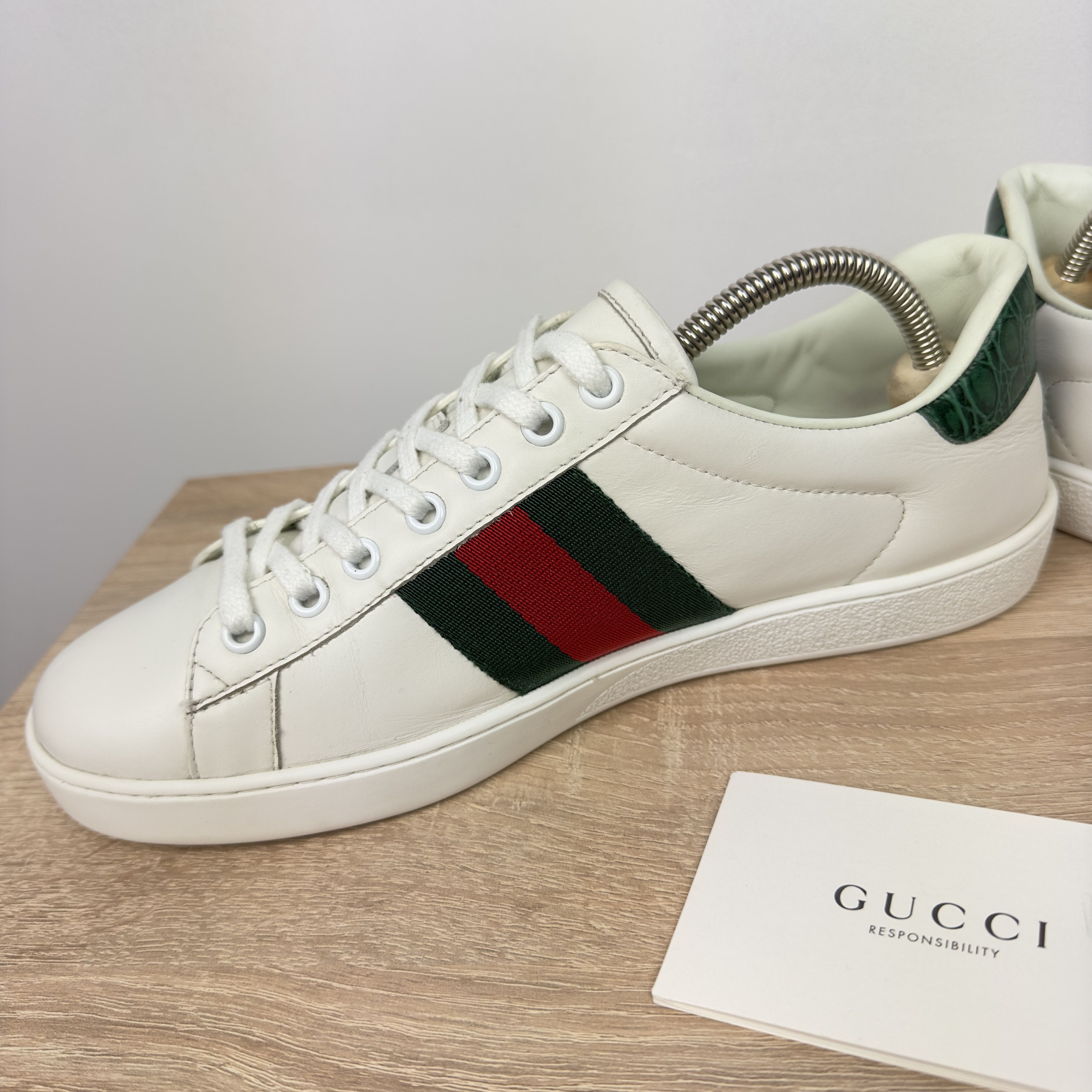 Gucci Ace Web White/Green 386750 Shoes Size 7 G Size US 7.5 / EU 40-41 - 8 Thumbnail