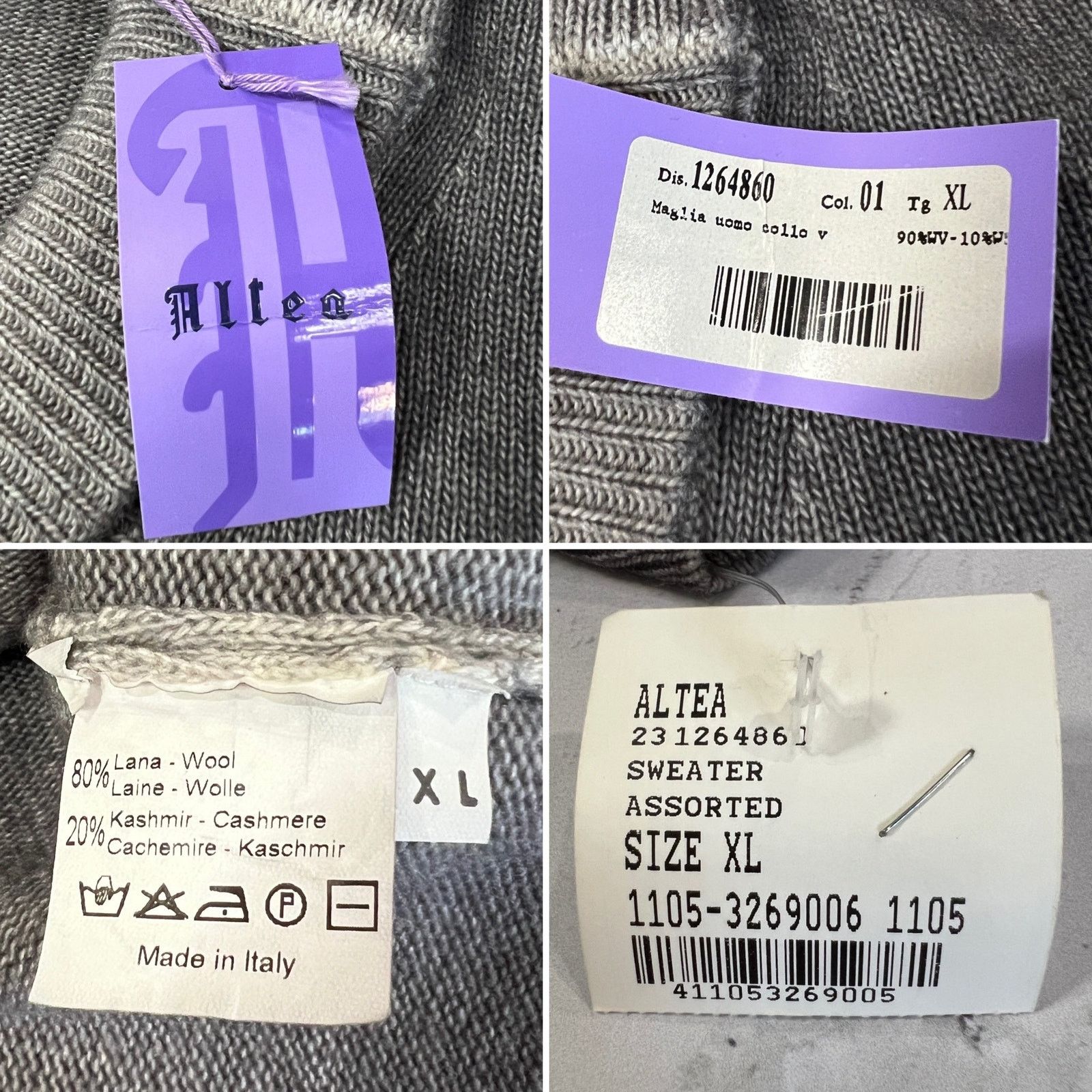Altea Altea Wool Cashmere Shawl Collar V-Neck Sweater Gray Italy Size US XL / EU 56 / 4 - 3 Thumbnail