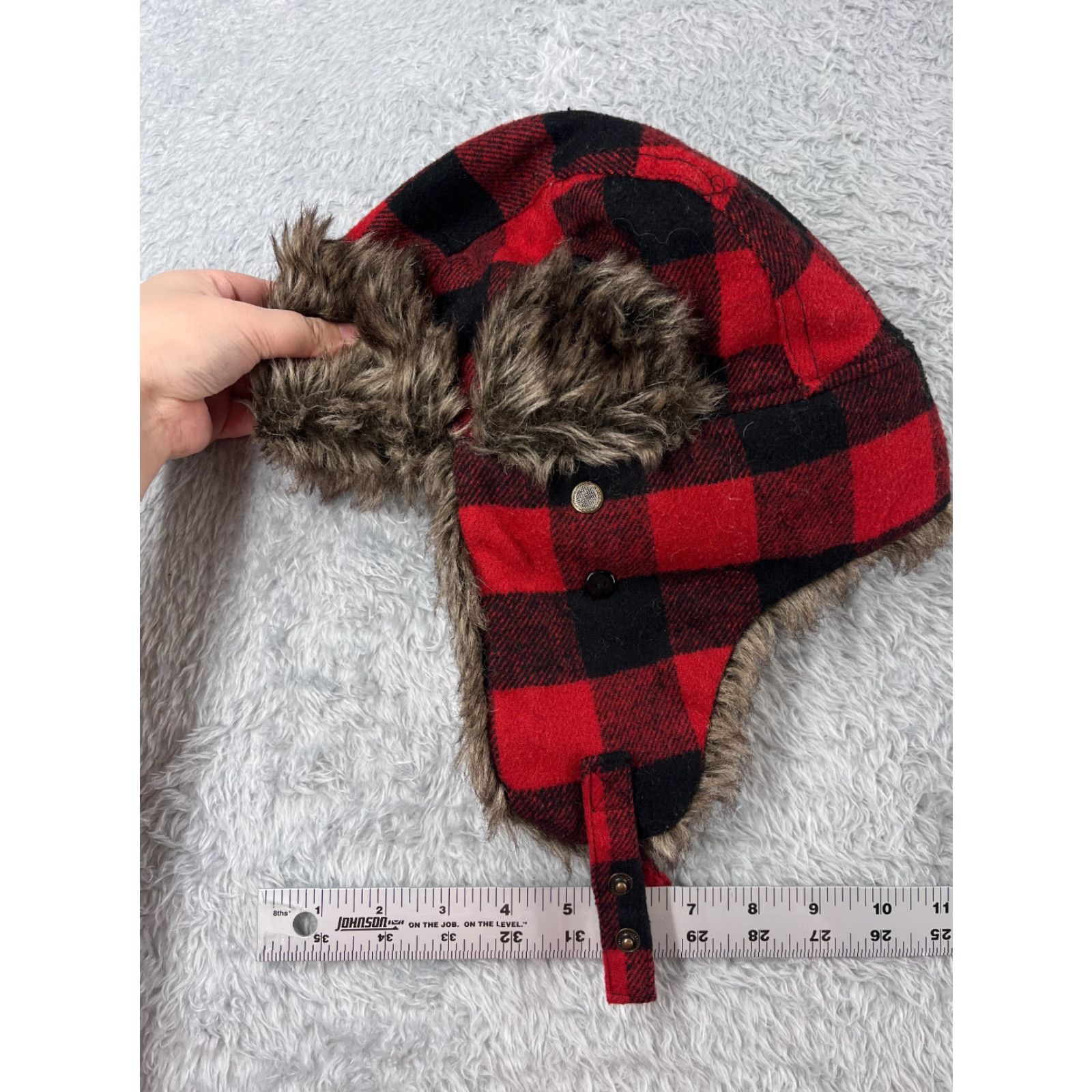 Vintage VINTAGE Trapper Hat Men One Size Red Plaid Knit Trapper Beanie Lined Ear Flap Faux Fur Camp Seasonal Outdoor Winter Size ONE SIZE - 3 Thumbnail