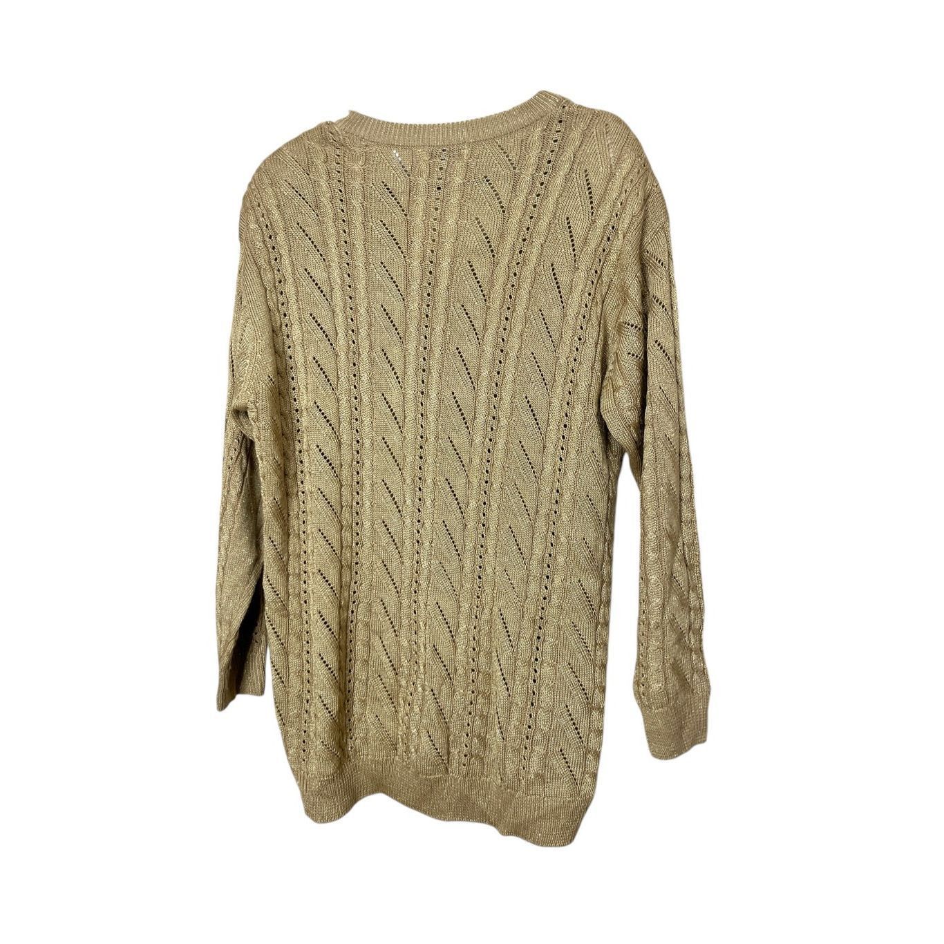Liz Claiborne Vintage Liz Claiborne Cable Knit Shimmery Gold V Neck sweater M Size M / US 6-8 / IT 42-44 - 6 Thumbnail