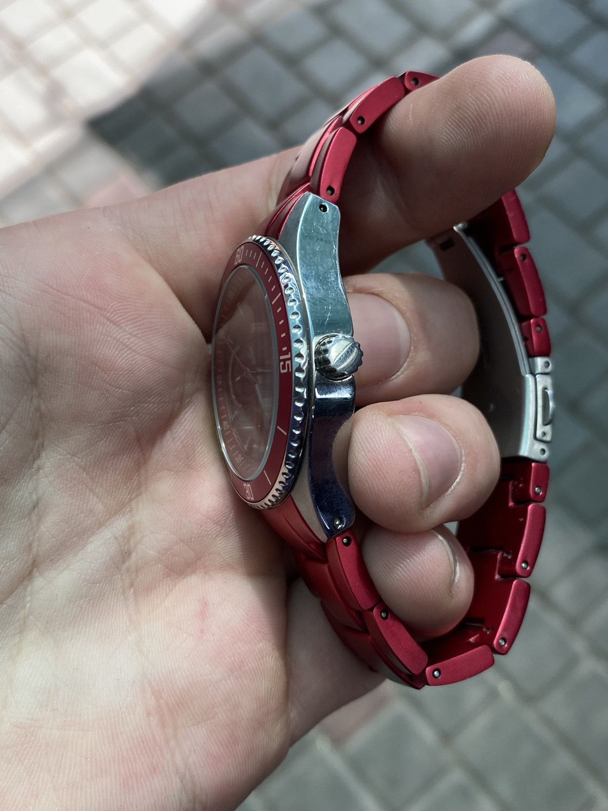 Fossil Fossil Chronograph Red Dial Watch with Metal Strap 38mm Size ONE SIZE - 6 Thumbnail