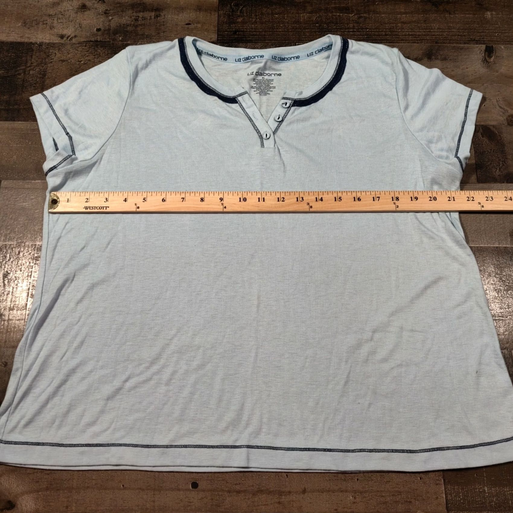 Liz Claiborne Liz Claiborne Shirt Womens XL Blue Henley Cap Sleeve Casual Tee Size XL / US 12-14 / IT 48-50 - 5 Thumbnail