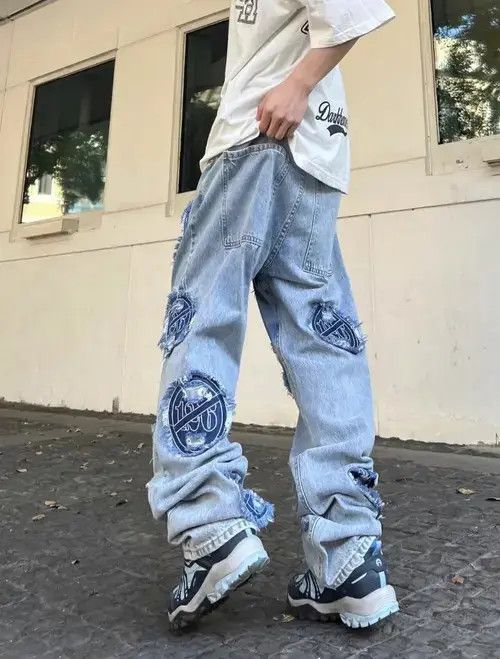 Japanese Brand × Jean Vintage washed distressed patch jeans Size US 32 / EU 48 - 3 Thumbnail