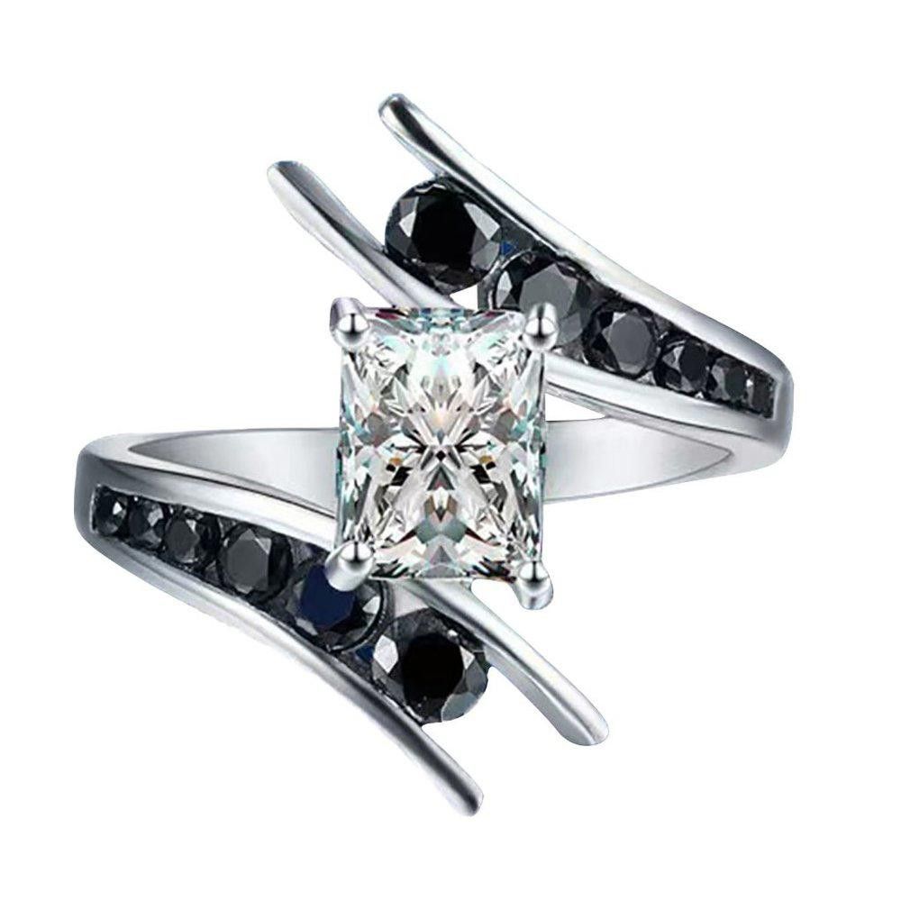 Designer Sterling Silver Created Black Sapphire Geometric Ring Size ONE SIZE - 2 Thumbnail