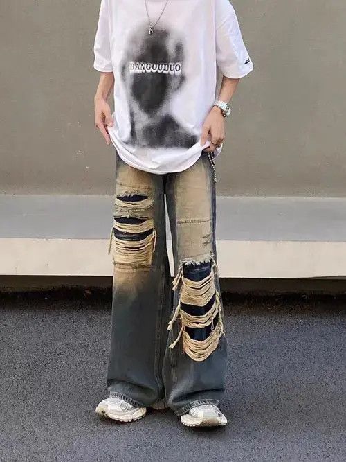 Japanese Brand Retro ripped distressed draped jeans Size US 32 / EU 48 - 3 Thumbnail