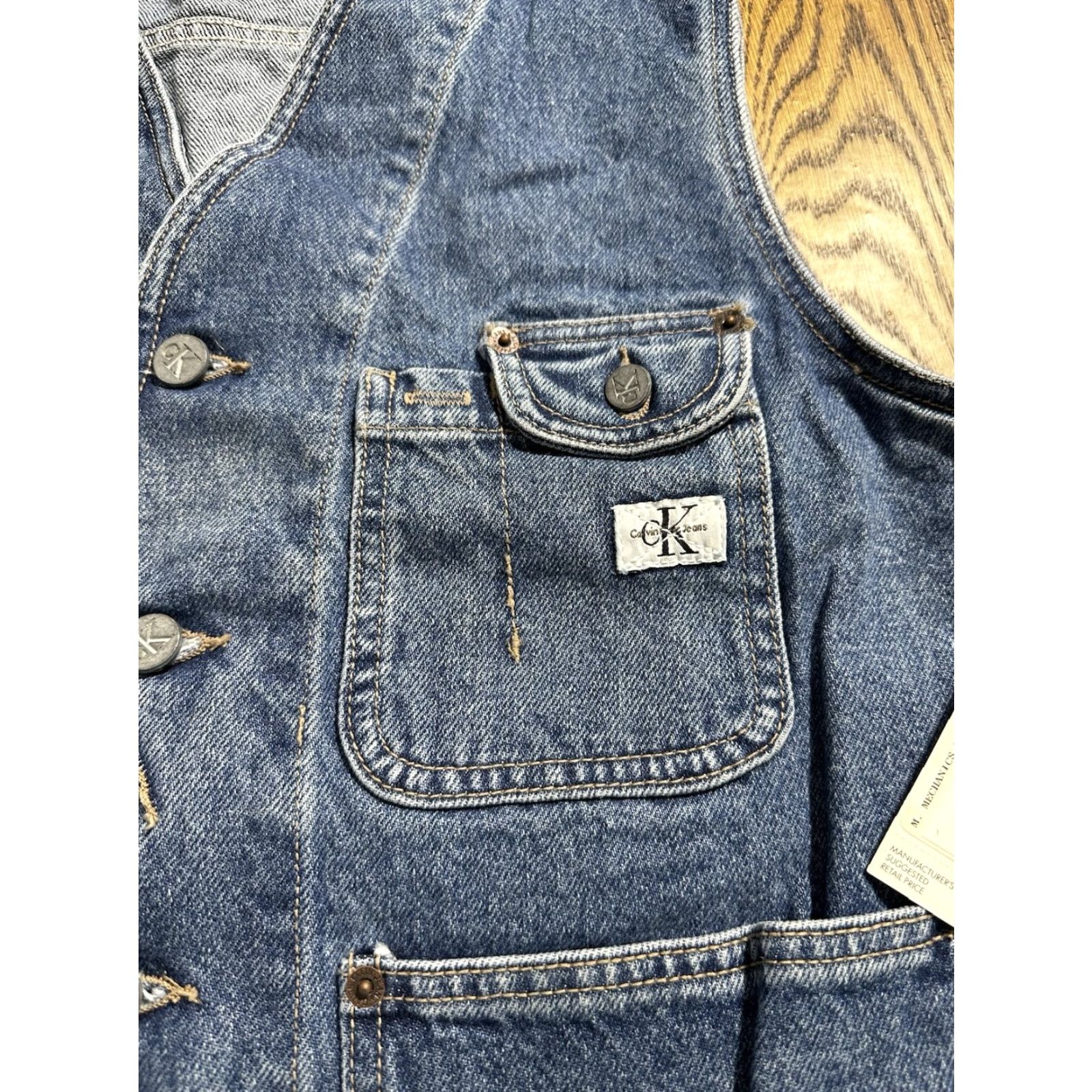 Calvin Klein VINTAGE Calvin Klein Jeans Vest Mens Denim Blue 90s M Regular Short Button NOS USA Made CK Vest Size US 31 - 3 Thumbnail