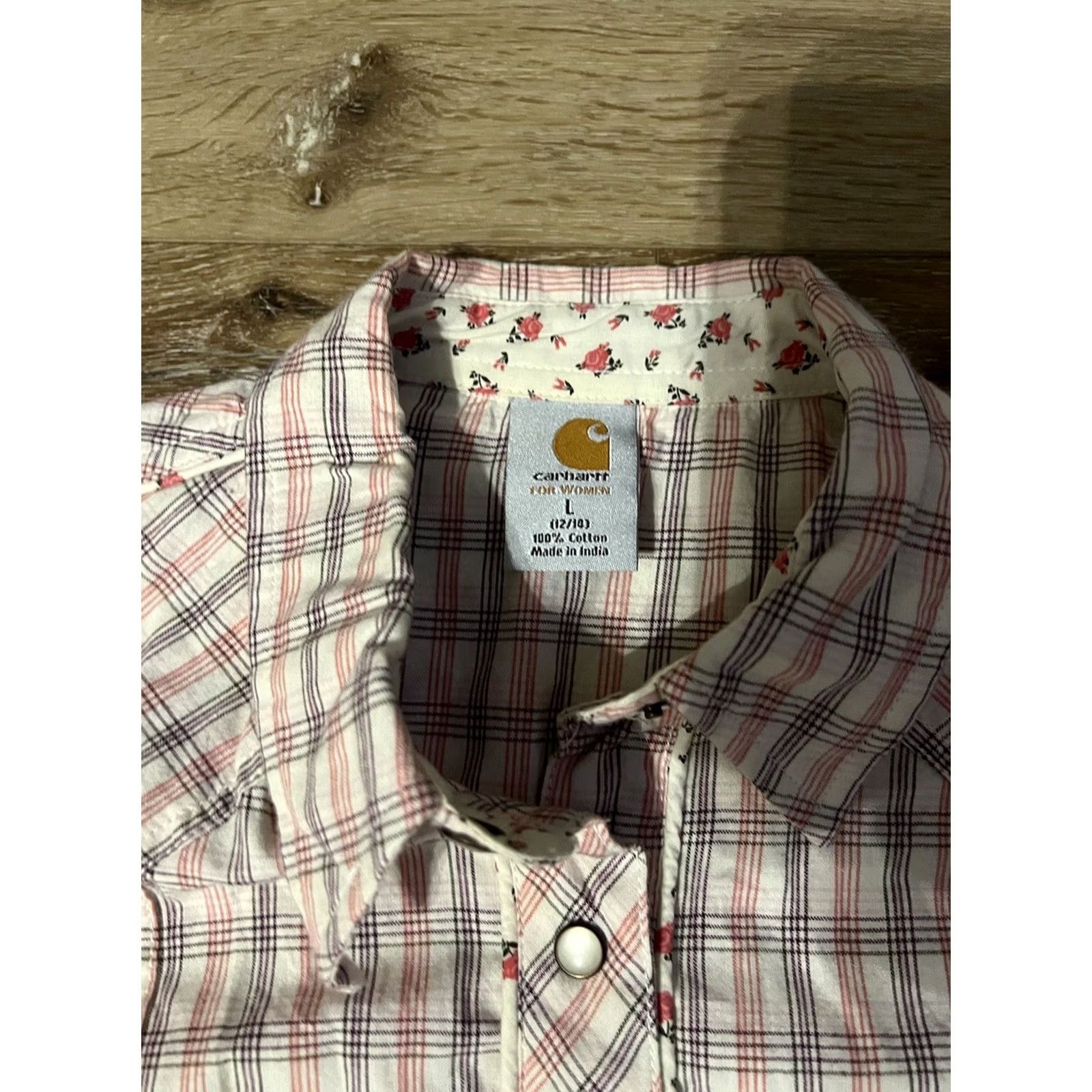 Carhartt Carhartt Womens Pink Plaid Button-Up Long Sleeve Snap On Size L Size L / US 10 / IT 46 - 3 Thumbnail