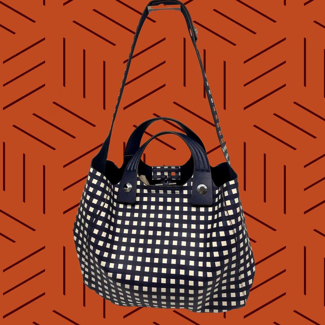 Tory Burch Tory Burch Navy Checkered Print Tote Bag Size ONE SIZE - 1 Thumbnail