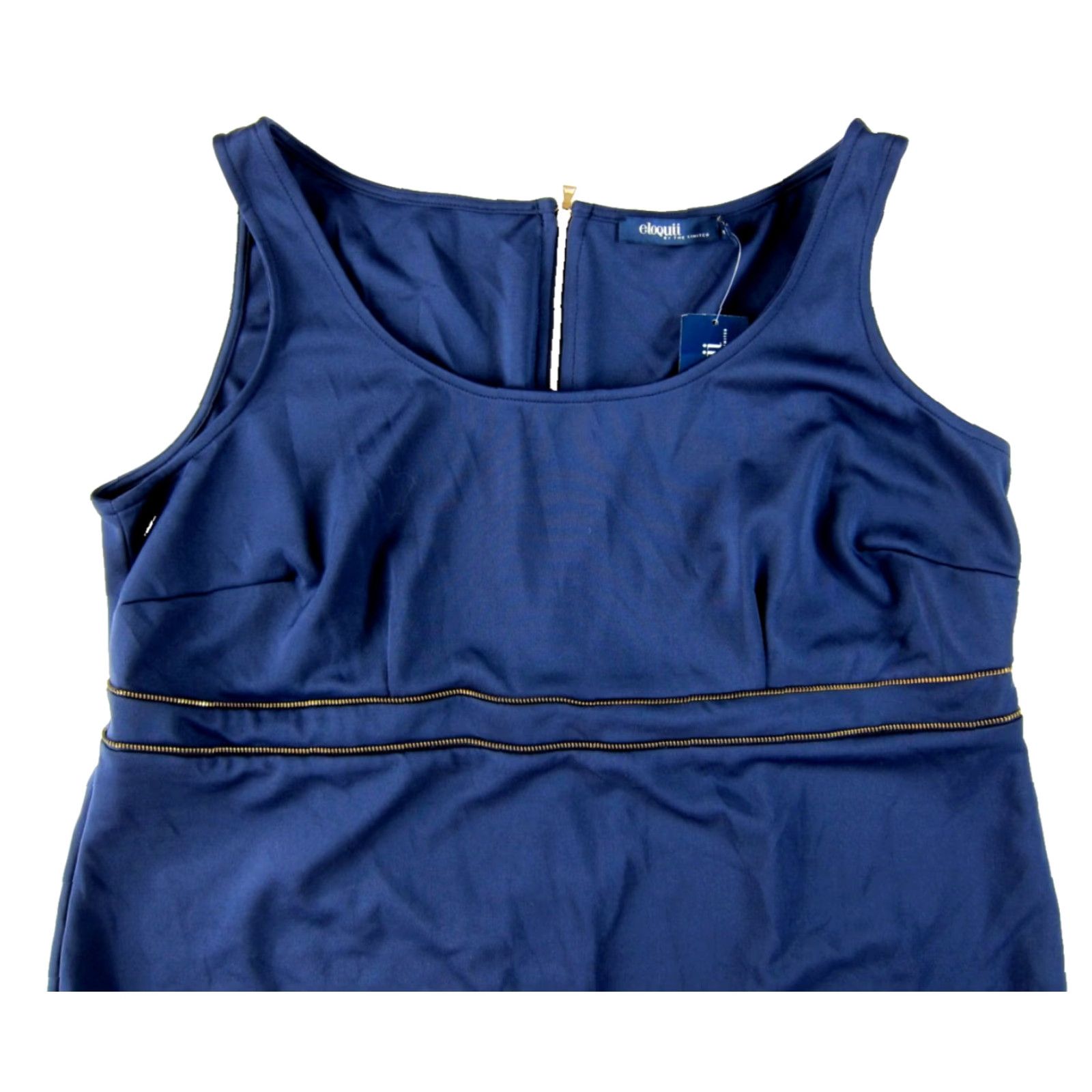 Vintage NWT Eloquii Navy Blue Stretch Gold Zipper Sleeveless Tank Sheath Sun Dress 16W Size XXL / US 16-18 / IT 52-54 - 4 Thumbnail