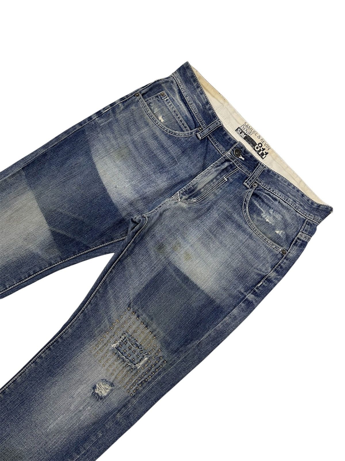 Japanese Brand × Vintage Vintage Japanese Blue Wash Patches Style Distressed Jeans Size US 35 - 8 Thumbnail