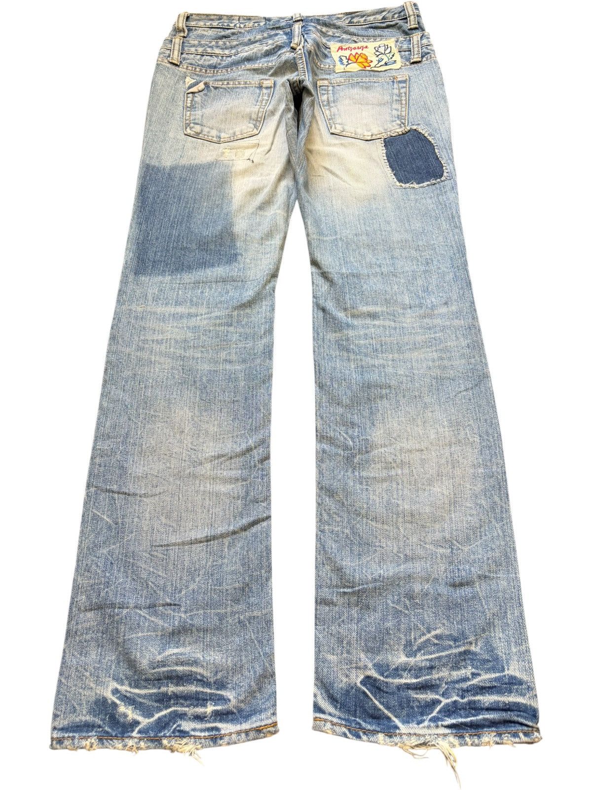 Kapital Vintage Antgauge Double Waist Patch Sashiko Distress Jeans Size 30" / US 8 / IT 44 - 2 Thumbnail