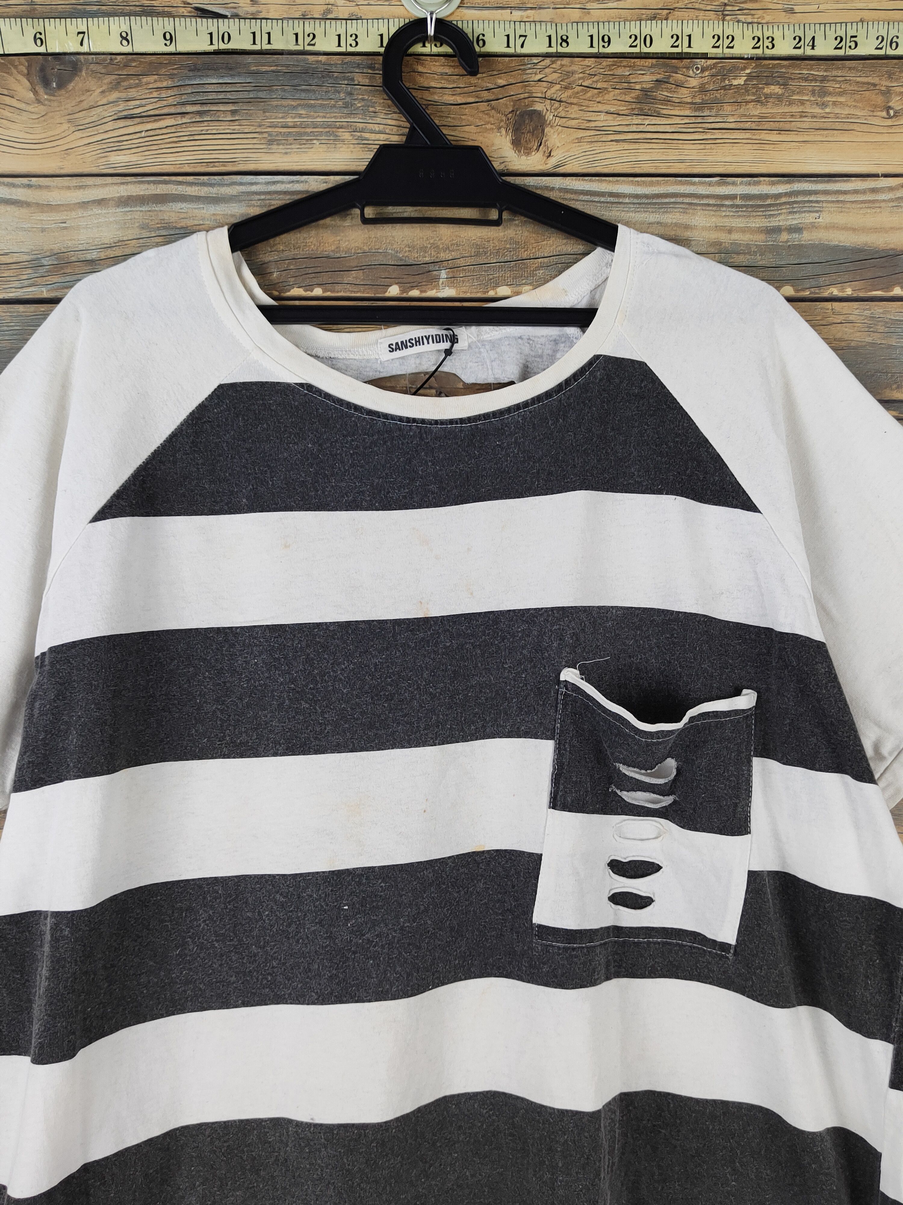 Sanshiyiding Black White Stripe Short Sleeve T-shirts #W1918