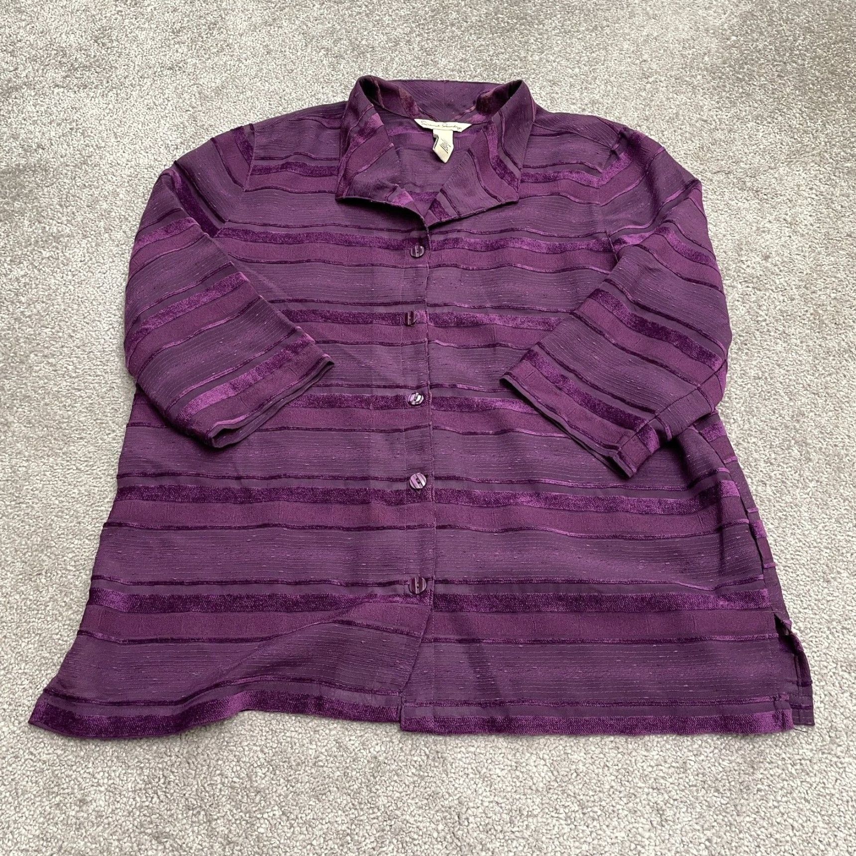 Vintage French Laundry Button Down Shirt Womens XL Purple Striped 3/4 Sleeve Blouse Work Size XL / US 12-14 / IT 48-50 - 2 Thumbnail