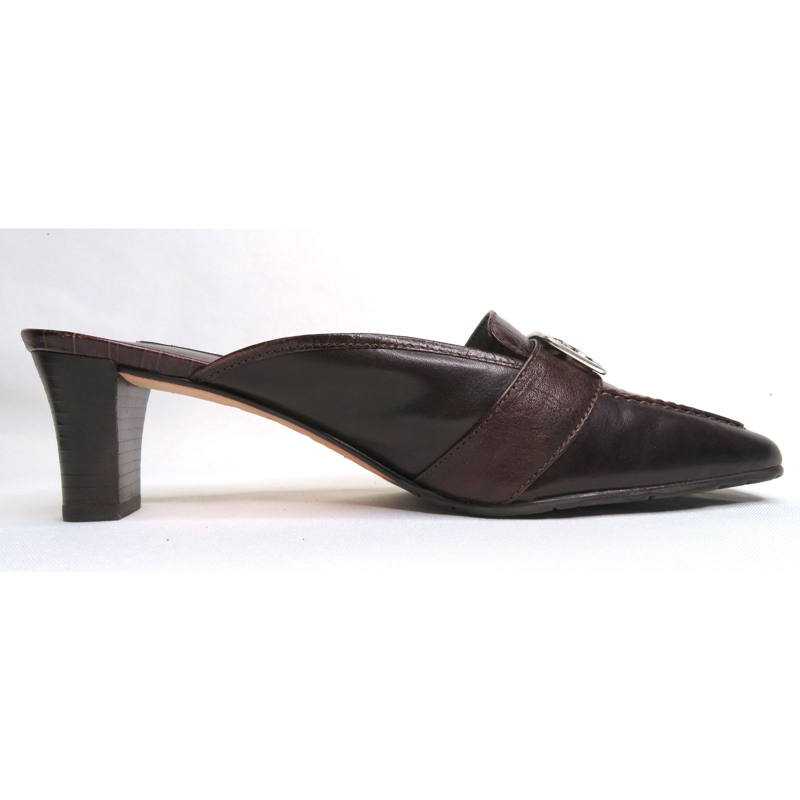 Brighton New BRIGHTON Steph Brown Croc Embossed Leather Mules Sz 7.5 Size US 7.5 / IT 37.5 - 4 Thumbnail