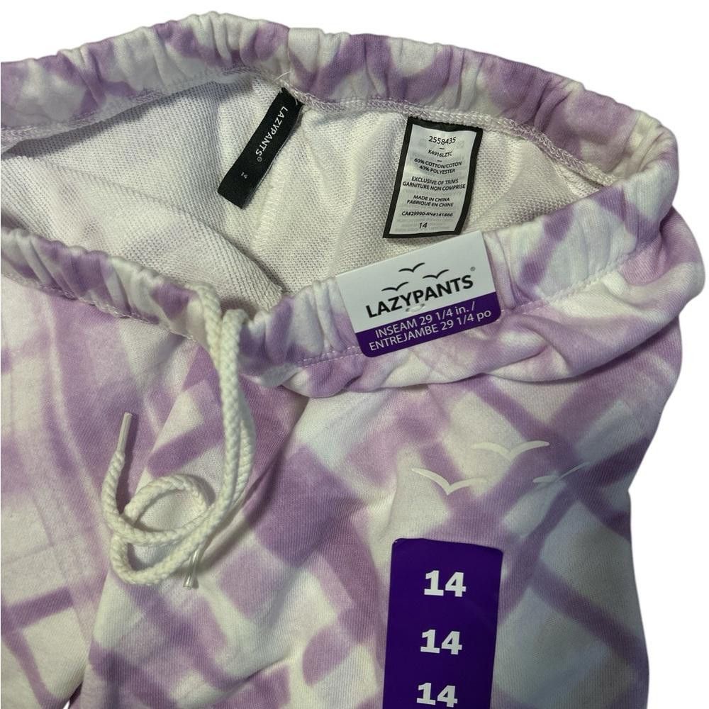 Designer LAZYPANTS Girls' Size 14 Purple & White Plaid Lounge Pants Size 36" / US 14 / IT 50 - 3 Thumbnail