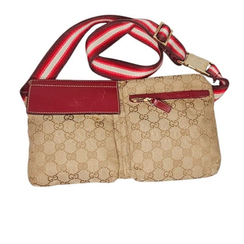 Gucci Gucci Pre-Owned GG Canvas & Leather Double Pocket Belt Bag Size ONE SIZE - 16 Thumbnail