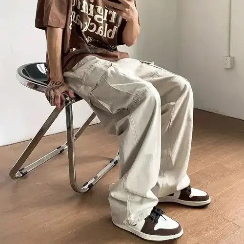 Japanese Brand Cargo Pants Cream- Korean Streetwear Style Pants Size US 31 - 2 Thumbnail