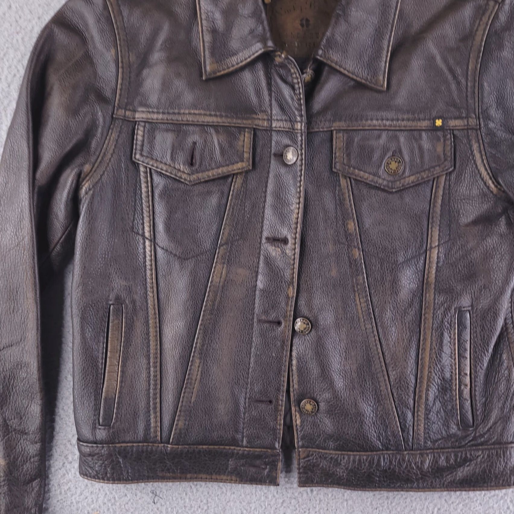 Lucky Brand Lucky Brand Leather Jacket Women's Medium Brown Real Heavyweight Dungarees Size 32" / US 10 / IT 46 - 2 Thumbnail