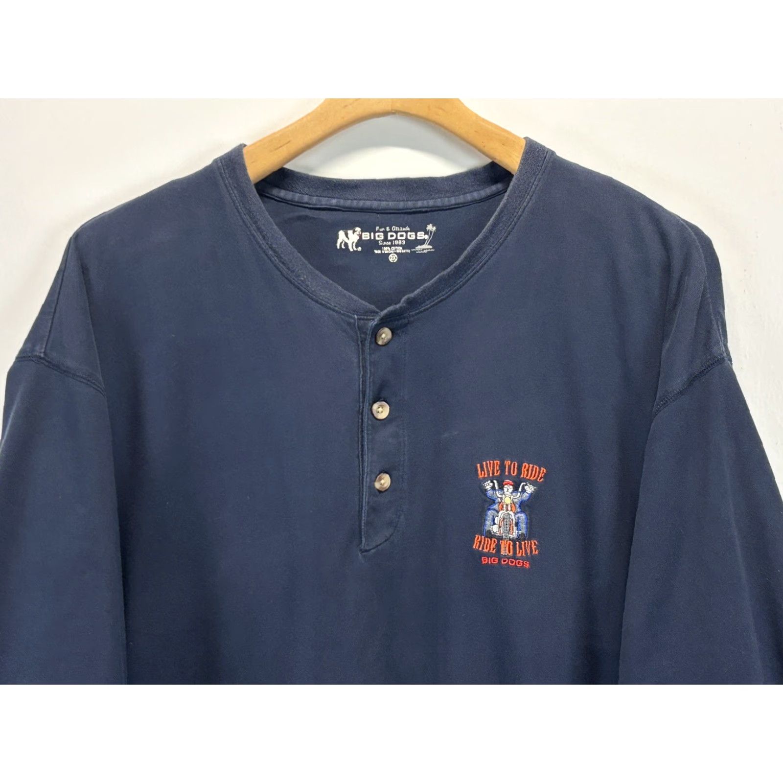 Big Dogs VINTAGE Big Dogs Henley Shirt 2XL Men Navy Blue Short Sleeve Motorcycle Live To Ride Mens T-Shirt Size US XXL / EU 58 / 5 - 3 Thumbnail
