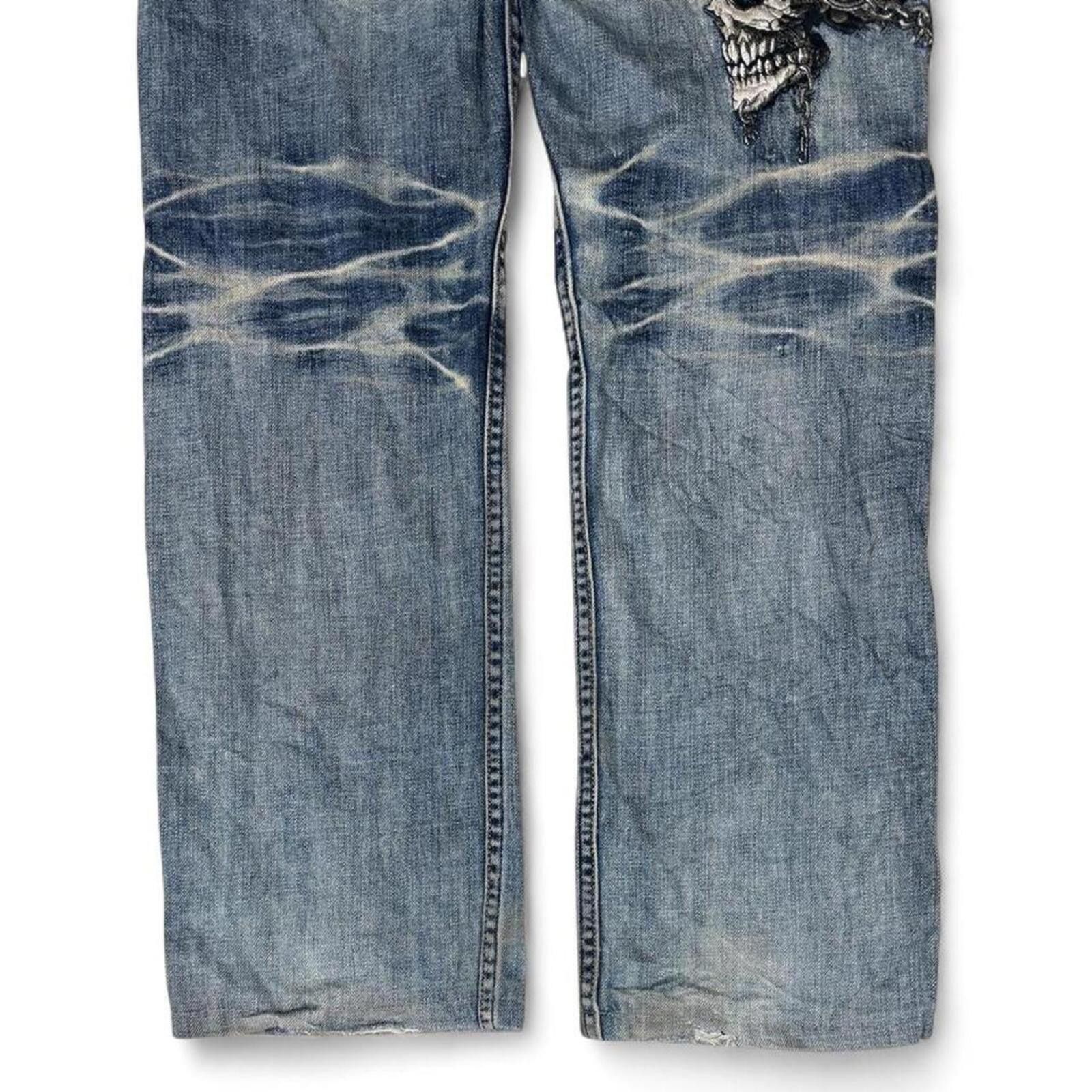 Other RARE Y2K VINTAGE EMBROIDERED JIZO CHAIN SKULL DENIM JEANS Size US 30 / EU 46 - 8 Thumbnail