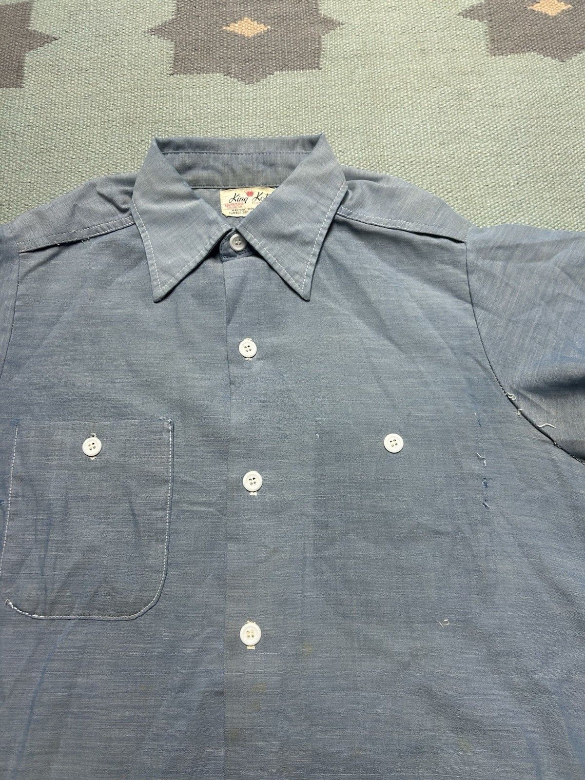 Vintage Vtg 1970s chambray work shirt King Kole distressed AS IS M Size US M / EU 48-50 / 2 - 8 Thumbnail