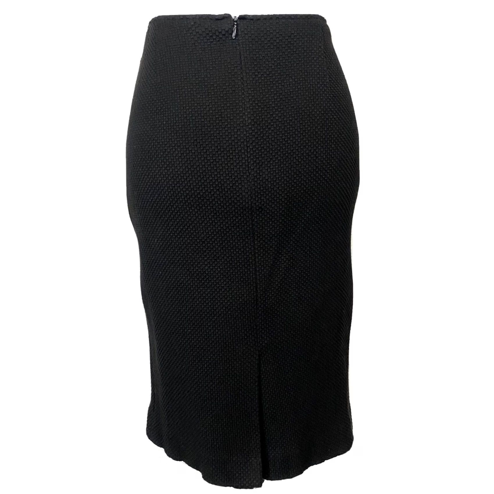 Vintage Teri Jon Black Pencil Skirt Textured Cotton Spandex Sz 6 Women's Knee Length Zip Front Modern Straight & Pencil Size 28" / US 6 / IT 42 - 6 Thumbnail