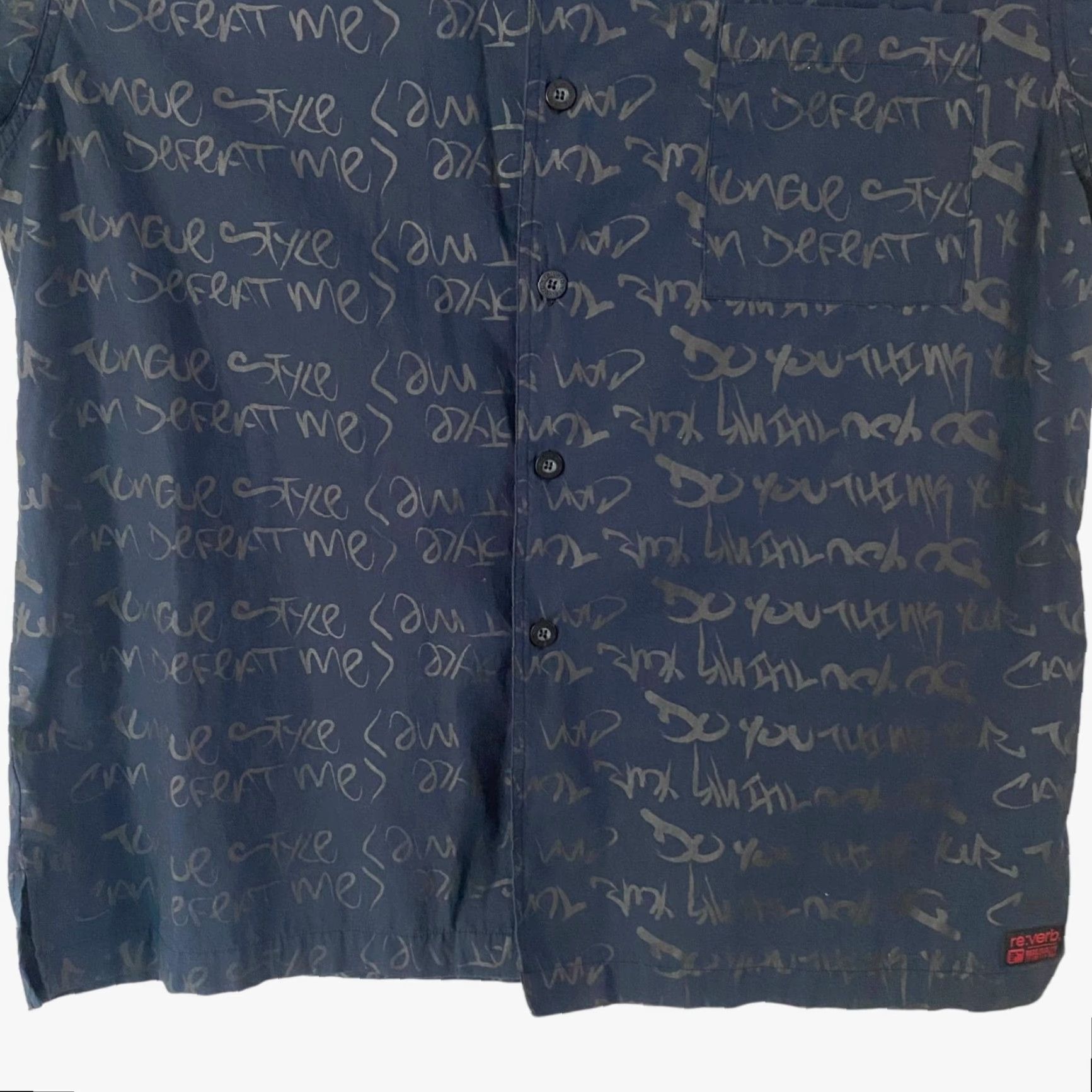 Vintage Y2K Re:verb Graffiti Script Button-Up Shirt Men's XL Navy Blue Short-Sleeve Size US XL / EU 56 / 4 - 6 Thumbnail