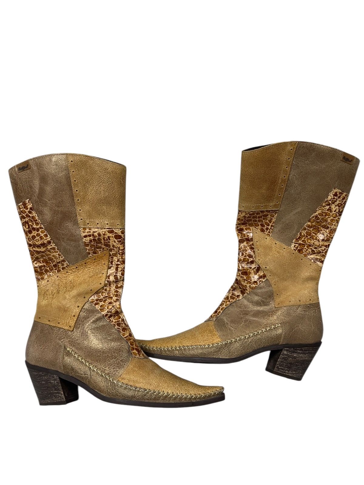 Cowboy Equipment Vintage Patchwork Leather Cowboy Boots Margiela Style Size US 9 / IT 39 - 3 Thumbnail