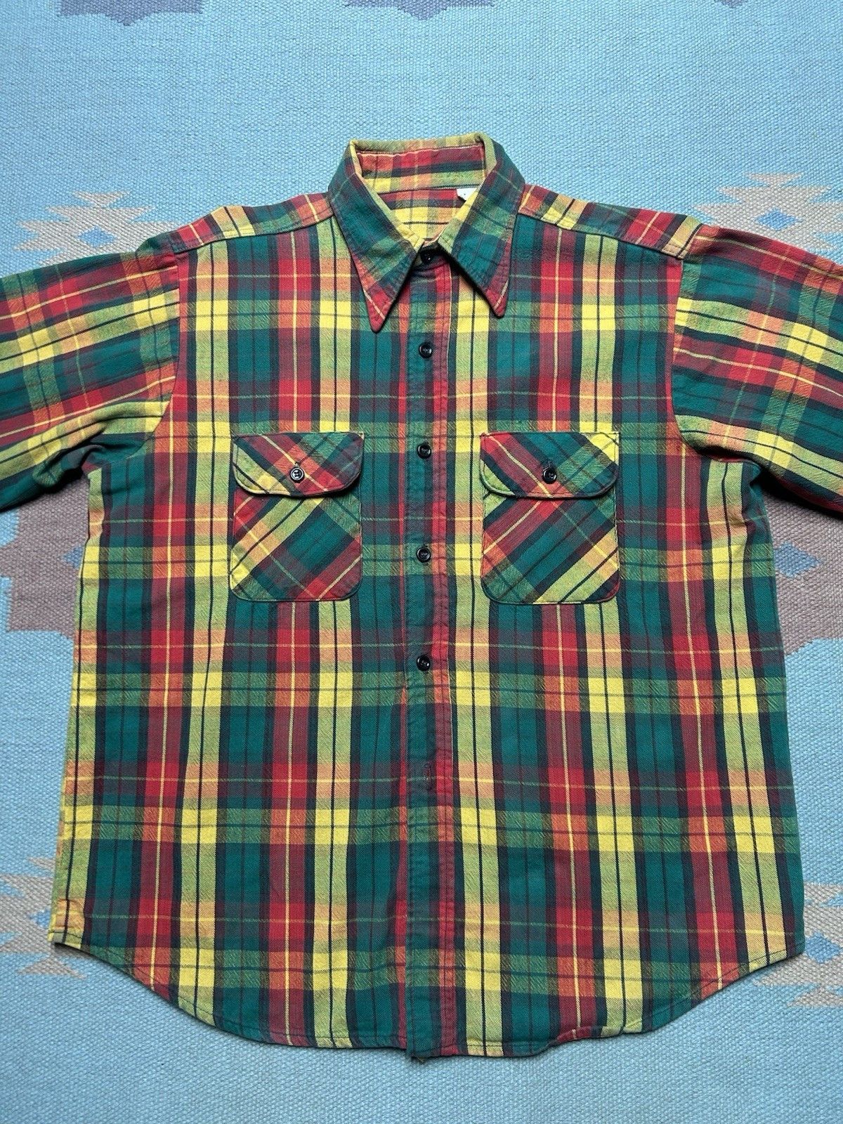Vintage Vtg 60s long sleeve flannel shirt woven cotton plaid large Size US L / EU 52-54 / 3 - 2 Thumbnail