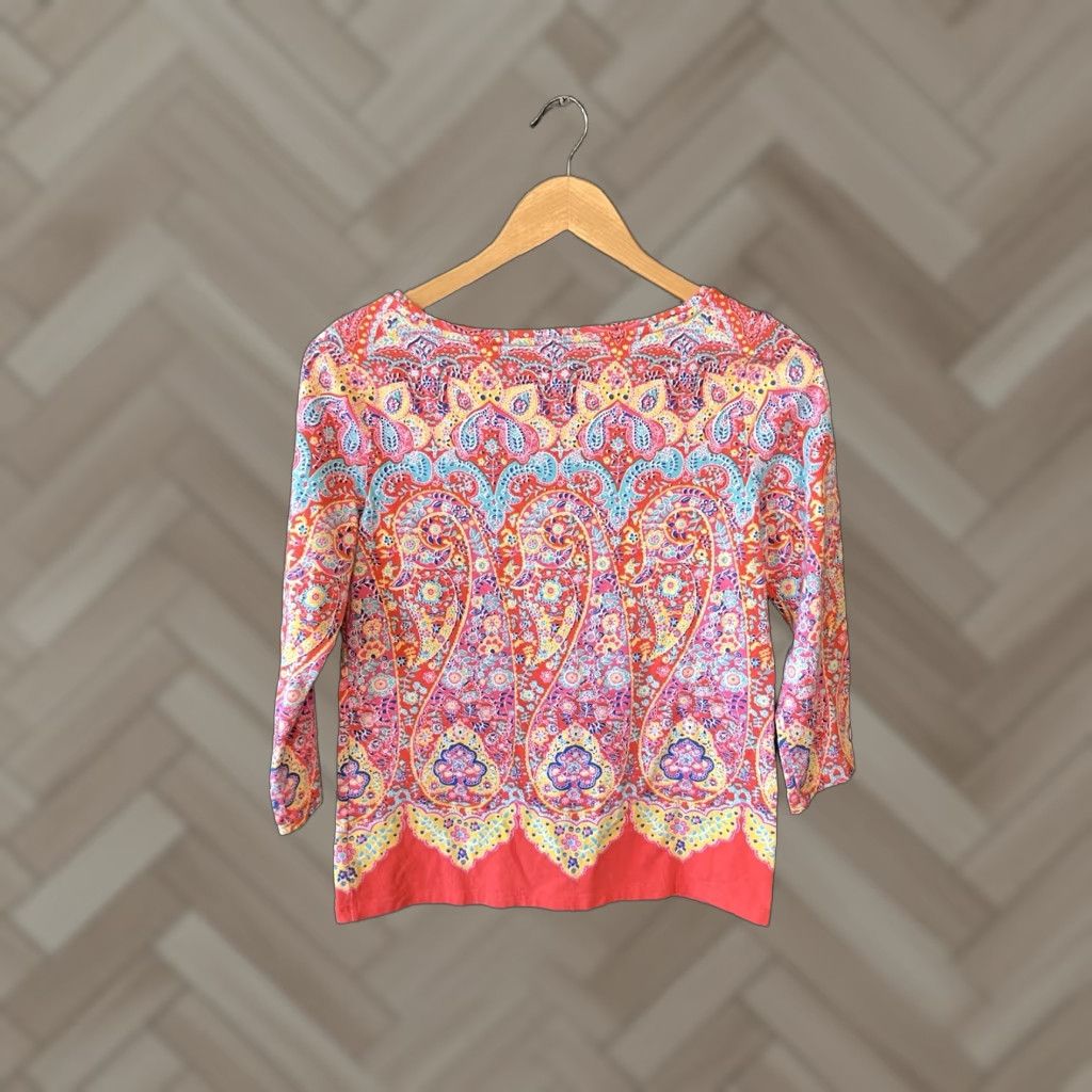 Talbots VINTAGE Talbots Paisley Blouse Shirt 3/4 Sleeve Womens Petite Red S Small Size S / US 4 / IT 40 - 1 Thumbnail
