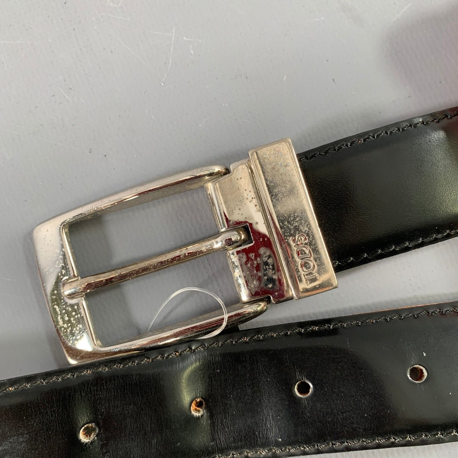 Tod's TOD'S Size 38 Black Silver Leather Belt Size 38 - 7 Thumbnail