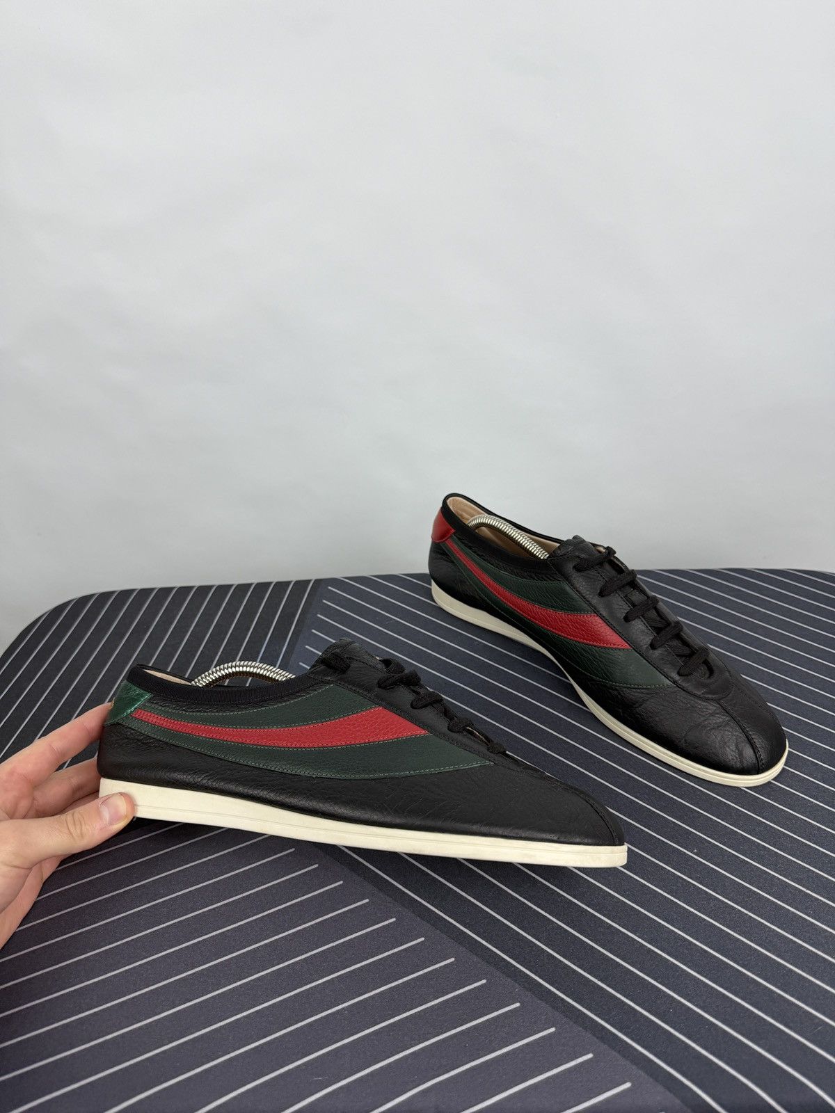 Gucci 🇮🇹 Gucci Leather Falacer Web Sneakers Made in Italy Rare Size US 8 / EU 41 - 1 Thumbnail