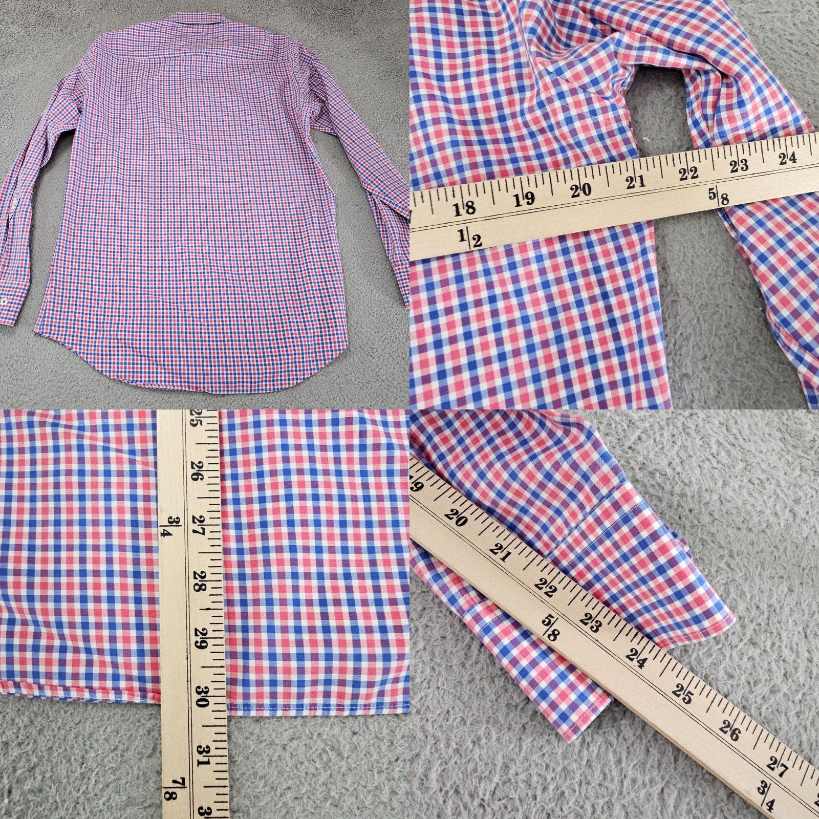 BUGATCHI Bugatchi Uomo Dress Shirt Mens 15 32/33 Blue Pink Gingham Check Woven Cotton Multi Size 40R - 8 Thumbnail