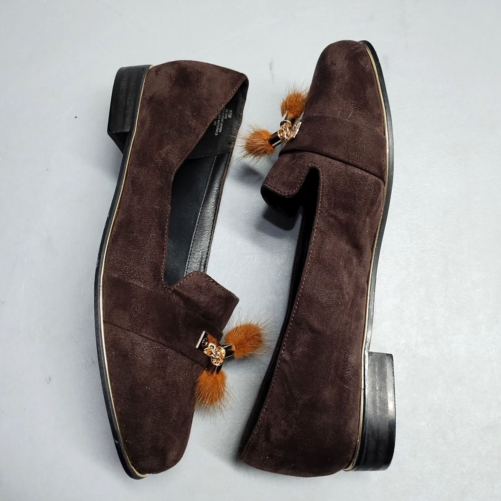 Vintage Beacon Loafers Womens 11W Brown Upper Suede Tassel Accent Square Toe Slip On Shoes Size US 11 / IT 41 - 3 Thumbnail