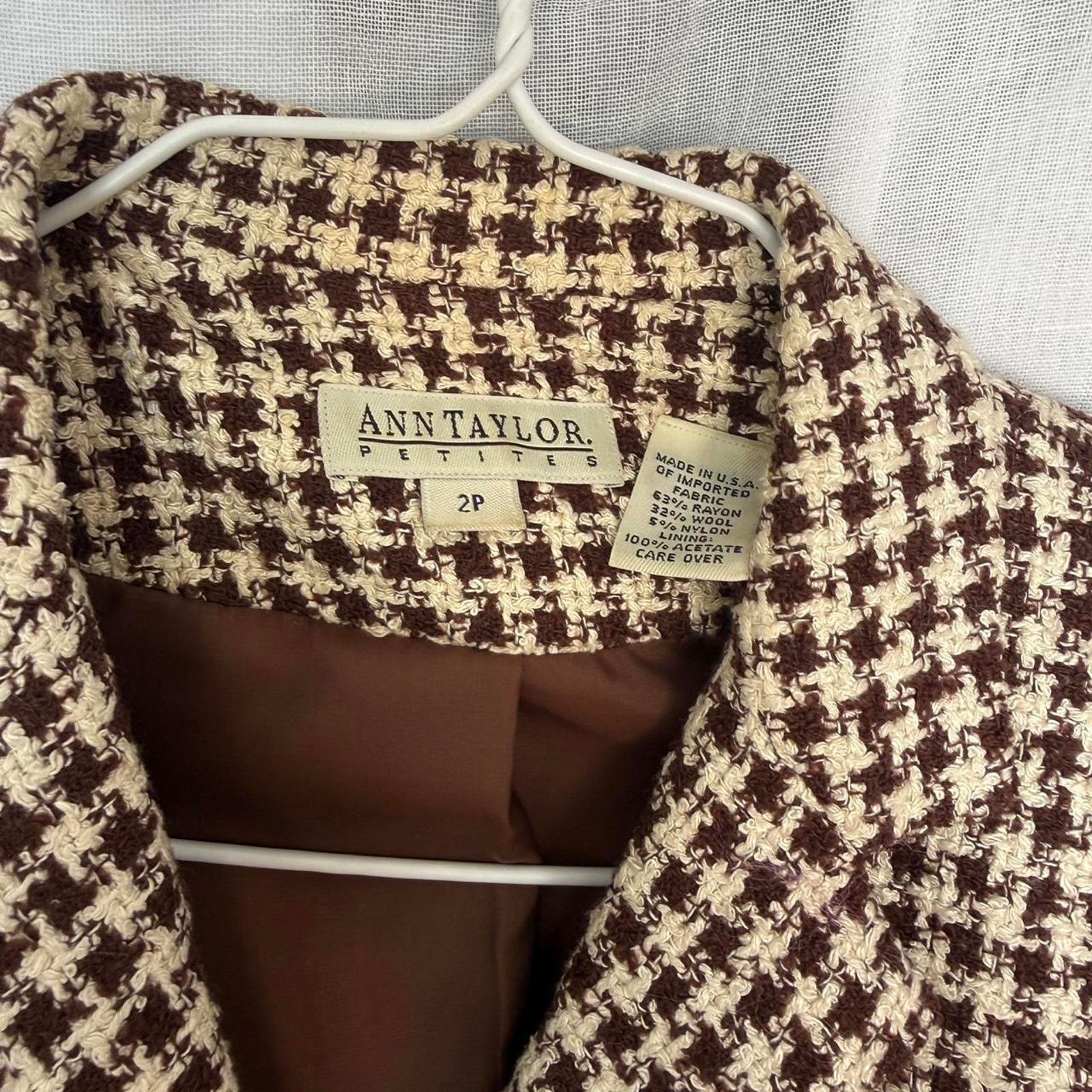 Ann Taylor Vintage Brown Houndstooth Fitted Blazer – Ann Taylor Petites Size XS / US 0-2 / IT 36-38 - 5 Thumbnail