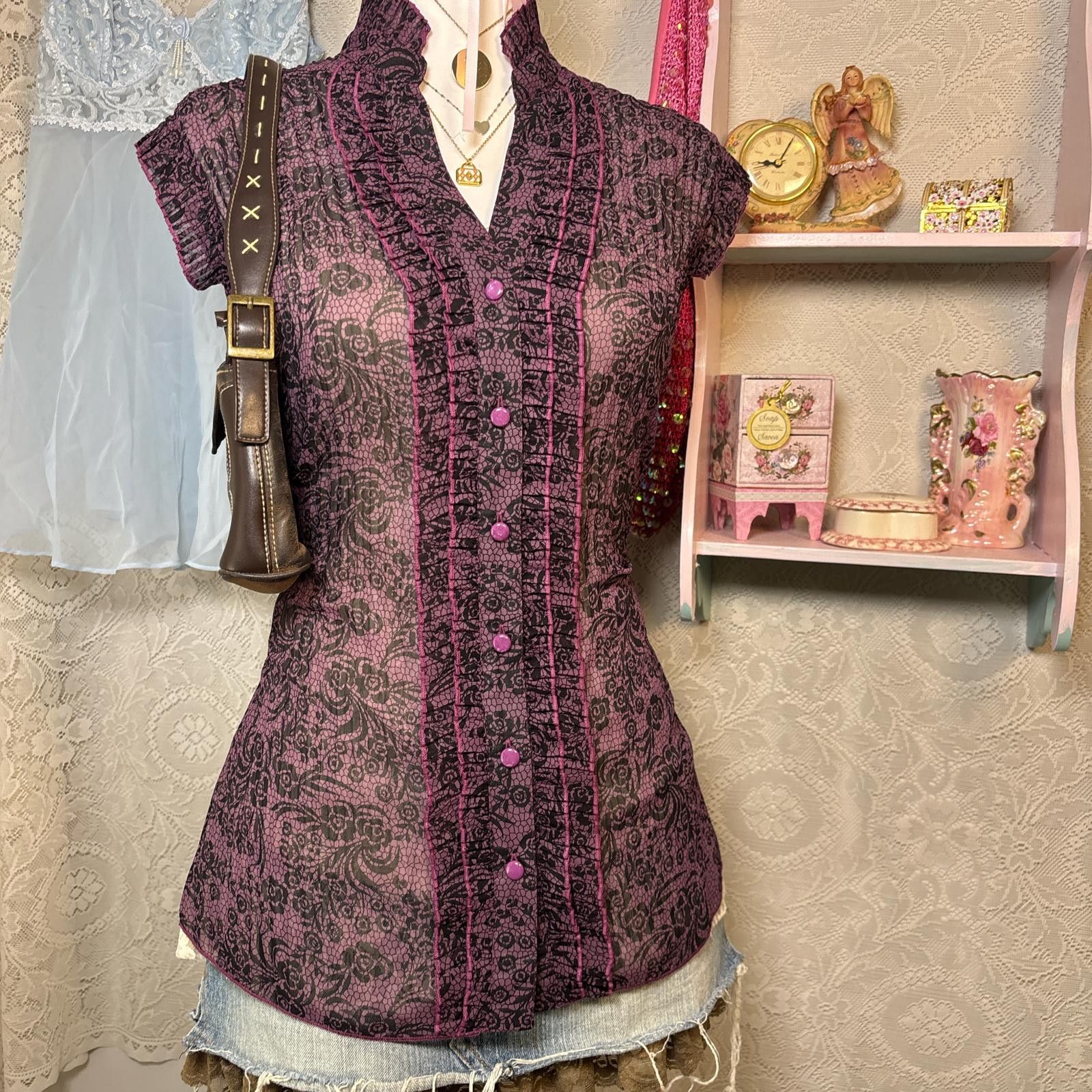 Apt. 9 y2k purple grunge fitted button up blouse Size L / US 10 / IT 46 - 3 Thumbnail